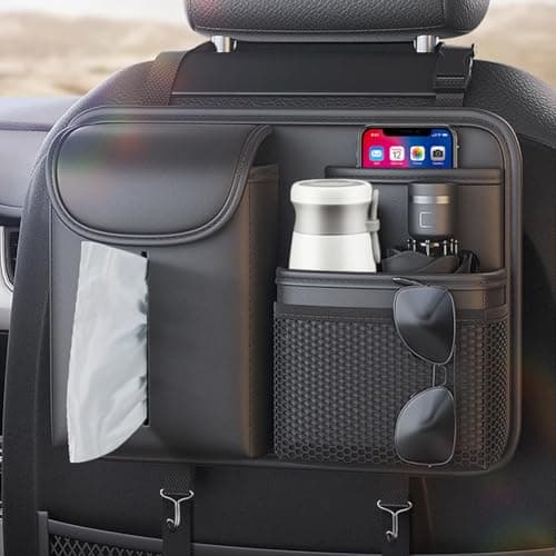 Tumecos Car Seat Back Storage BagBackseat Organizer with Tissue Box Large Capacity Rear Seat Storage Pocket Universal for Most Vehicles