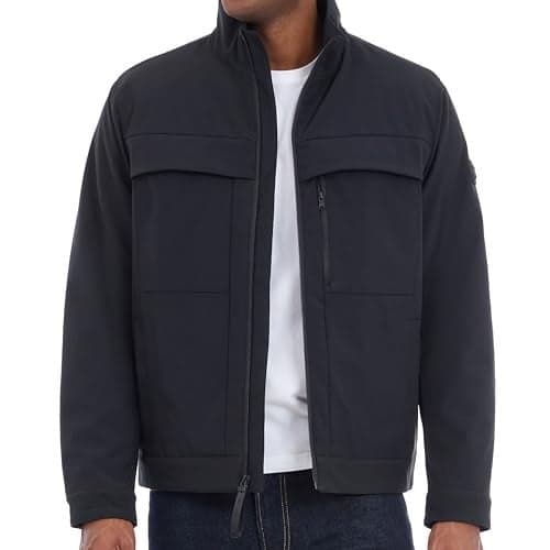 Michael Kors Men's Soft Shell Jacket, Wind and Water Resistant Coat, Black, X-Large