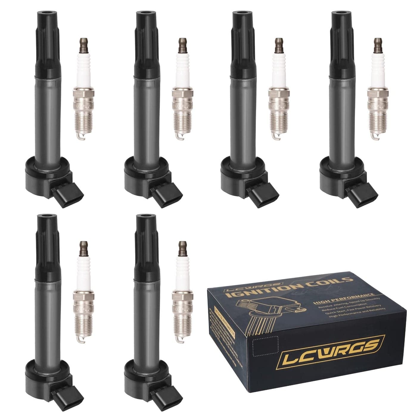 Set of 6 Ignition Coils Spark Plugs for Toyota Sienna Avalon Camry Highlander RAV4 Lexus RX350 IS350 ES350 2007 2008 2009 2010 2011 2012 2013 2014 2015 coil Packs Spark Plugs 35 V6 Replaces UF487