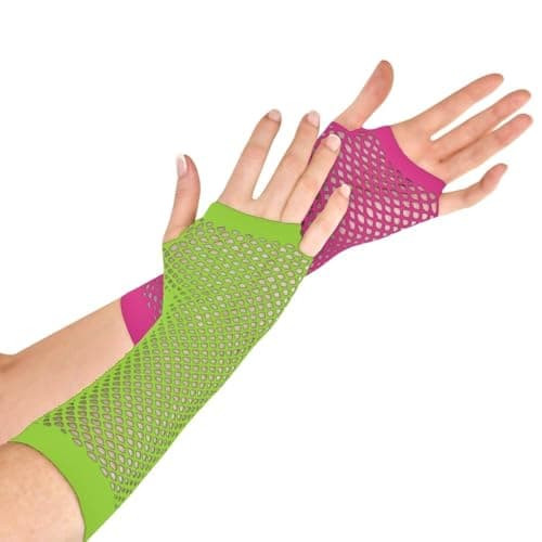 Amscan Womens Long Fishnet Fingerless Gloves - One Size, Neon, 1 Pair, Neon, One Size 1 Pair US