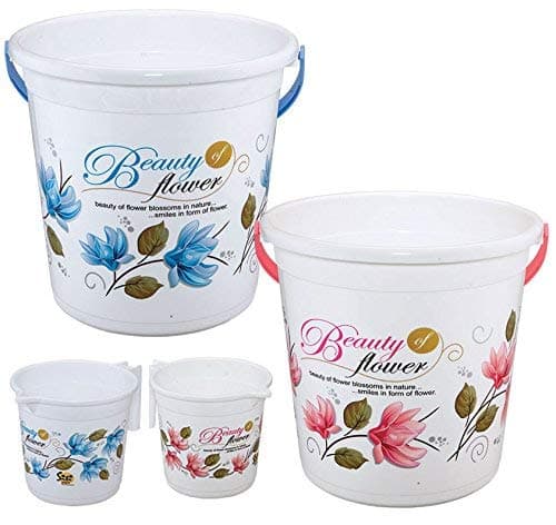 Hevea Siti Plast Bathroom Bucket 22 Liters & Mug 1.5 Liters, Set of 2 (Blue and Pink)