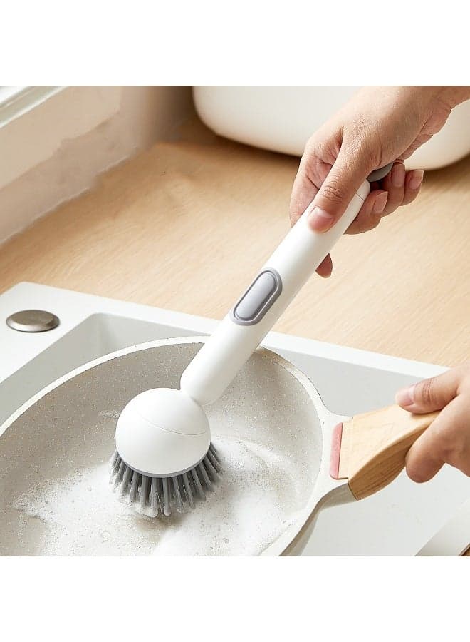 Adjustable Long-Handled Pot Washing Brush, Non-Damaging Pot Cleaning Brush, Kitchen-Specific Pot Washing And Dishwashing Magic Tool, Strong Decontamination Power, No Damage To Cookware, 6-Position Slot, Rotable Handle, Press To Release Liquid, For Cleaning Dishes, Kitchenware, Blasters, Range Hoods,