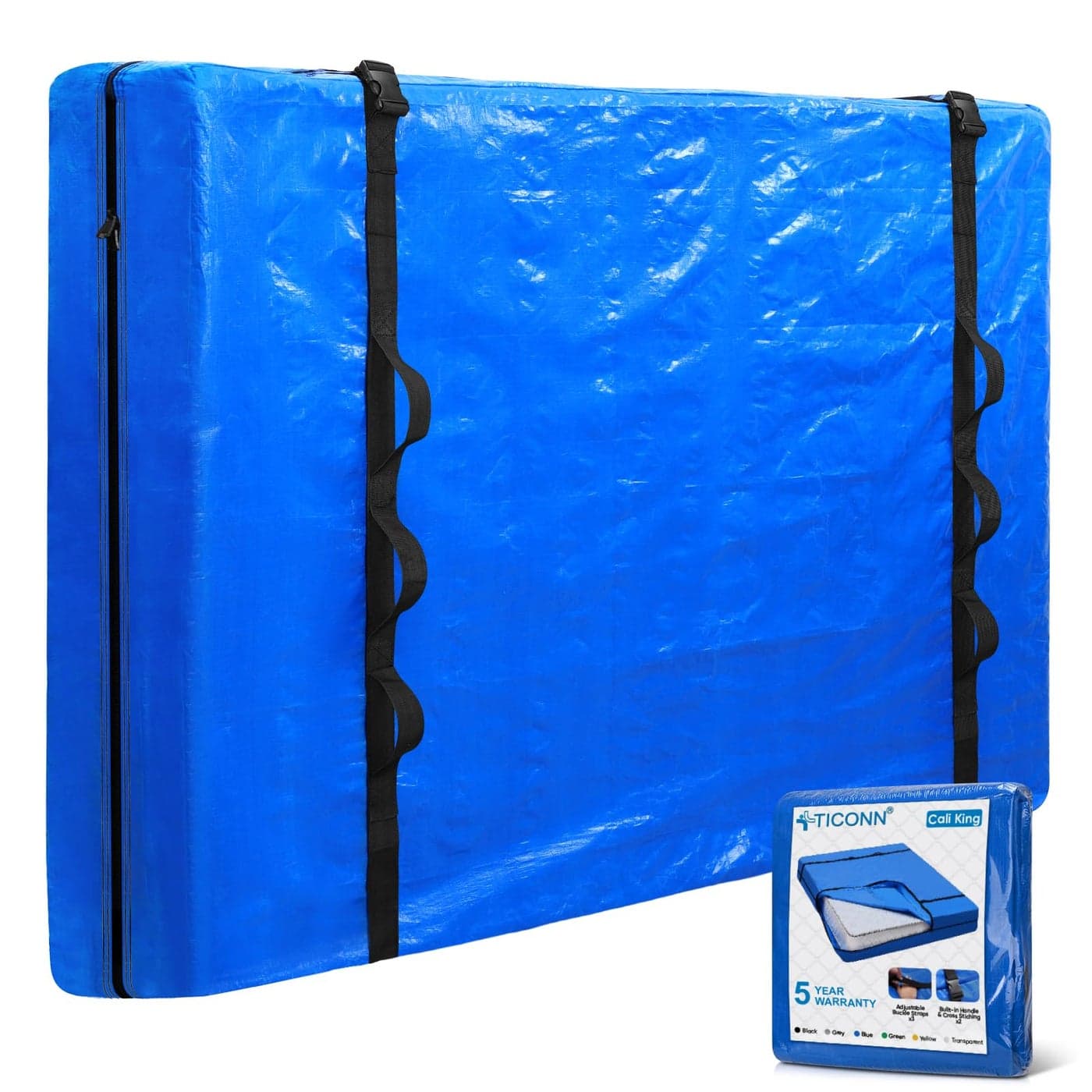 TICONN Mattress Bags for Moving Heavy Duty Cali King Mattress Cover Storage Bag with FullAround Handle and Adjustable Buckles Blue Cali King
