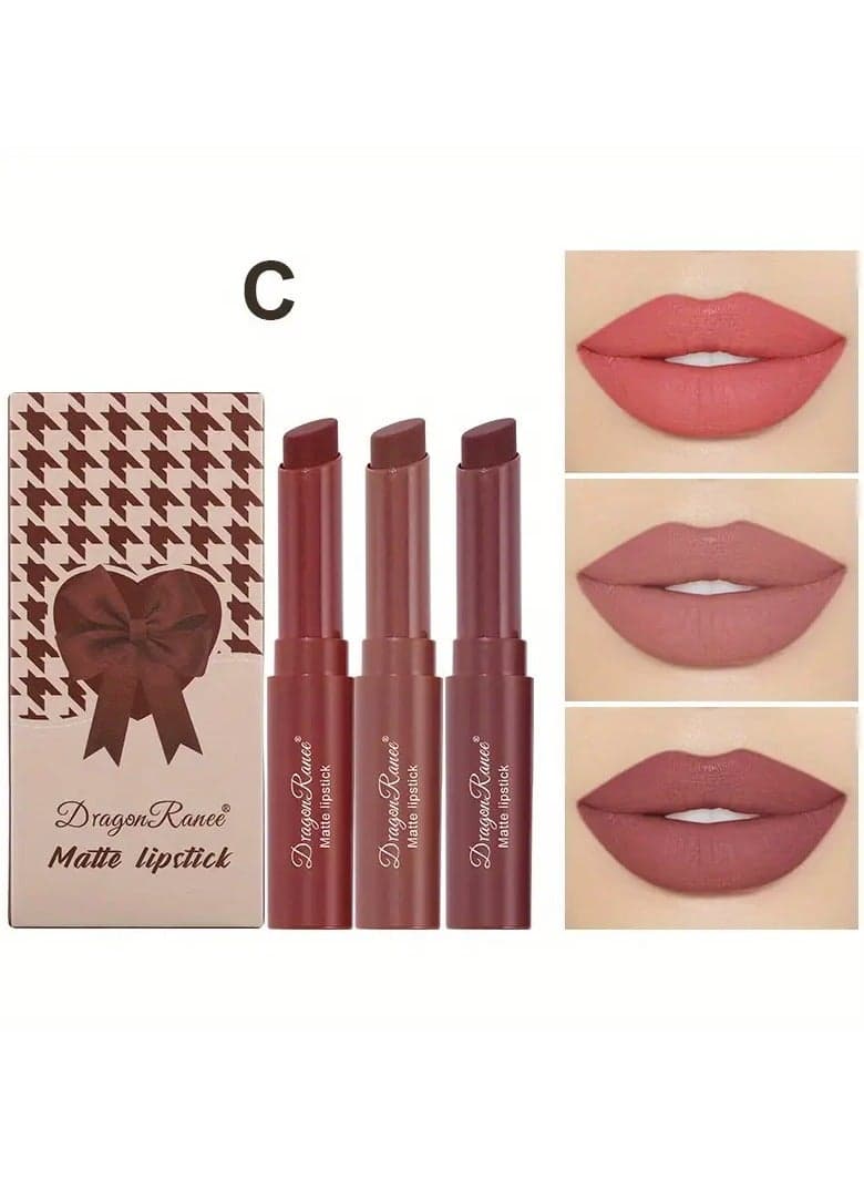 3pcs Easy-to-Color Lipstick Crayon Set. Featuring a matte velve