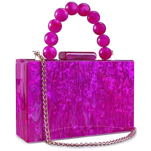Acrylic Purses Evening Clutch Bag Marbling Handbags for Women Cross Body Bag with Pearl Chain Formal Wedding Prom Party(Rose Pink)