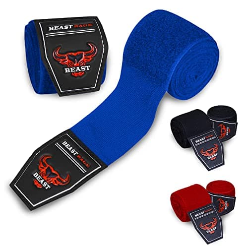BEAST RAGE Boxing Hand Wraps 4.5 Meter Martial Arts Bandages Inner Gloves Wrist Support Straps Punching Under Hand Knuckles Heavy Elasticated Training Bag Mitts Muay Thai (4.5, Blue)