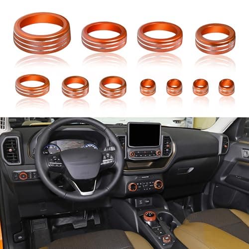 for Ford Bronco Sport Accessories 2021 2022 2023 2024 No for Bronco Aluminum Alloy Knob Covers AC Air Vent Headlight Volume Tune Trim 4WD Knob Gear Shift Switch Button Covers 11Pcs Orange