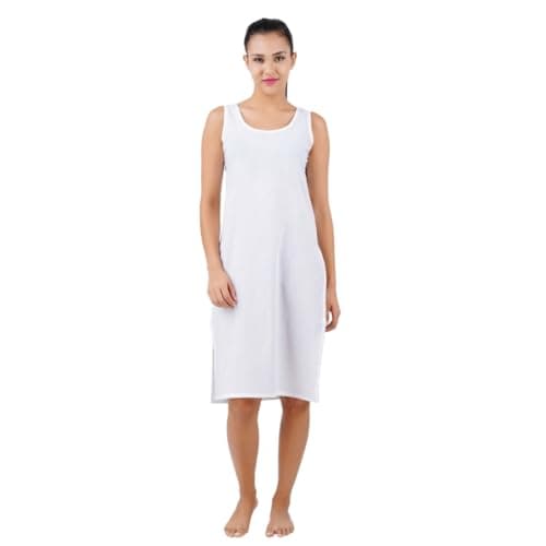 Happy Bunny Soft Cotton Knee Length Inner Slip for Women, Sleeveless Non-Stretch Camisole for Kurti, Dress & Chikankari Suit Lining, Fresh Guard Treated (LG, White)