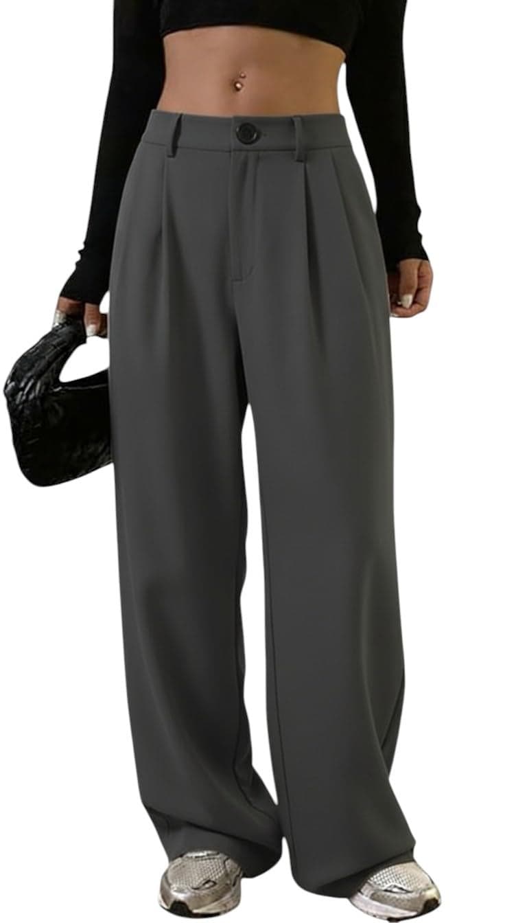Women's High-Waisted Pant | Wide Leg Trousers | Korean Style Stretchable Trouser Cloud Grey