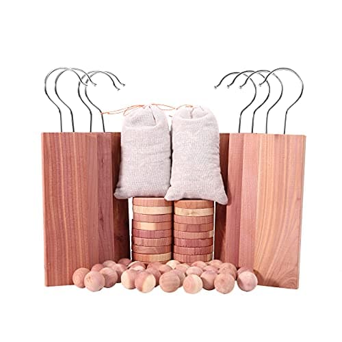 Brite Lightingtech Cedar Blocks for Clothes Storage 60PCs Red Cedar Hang Ups Balls Rings and Sachet Bags for Closets and Drawers