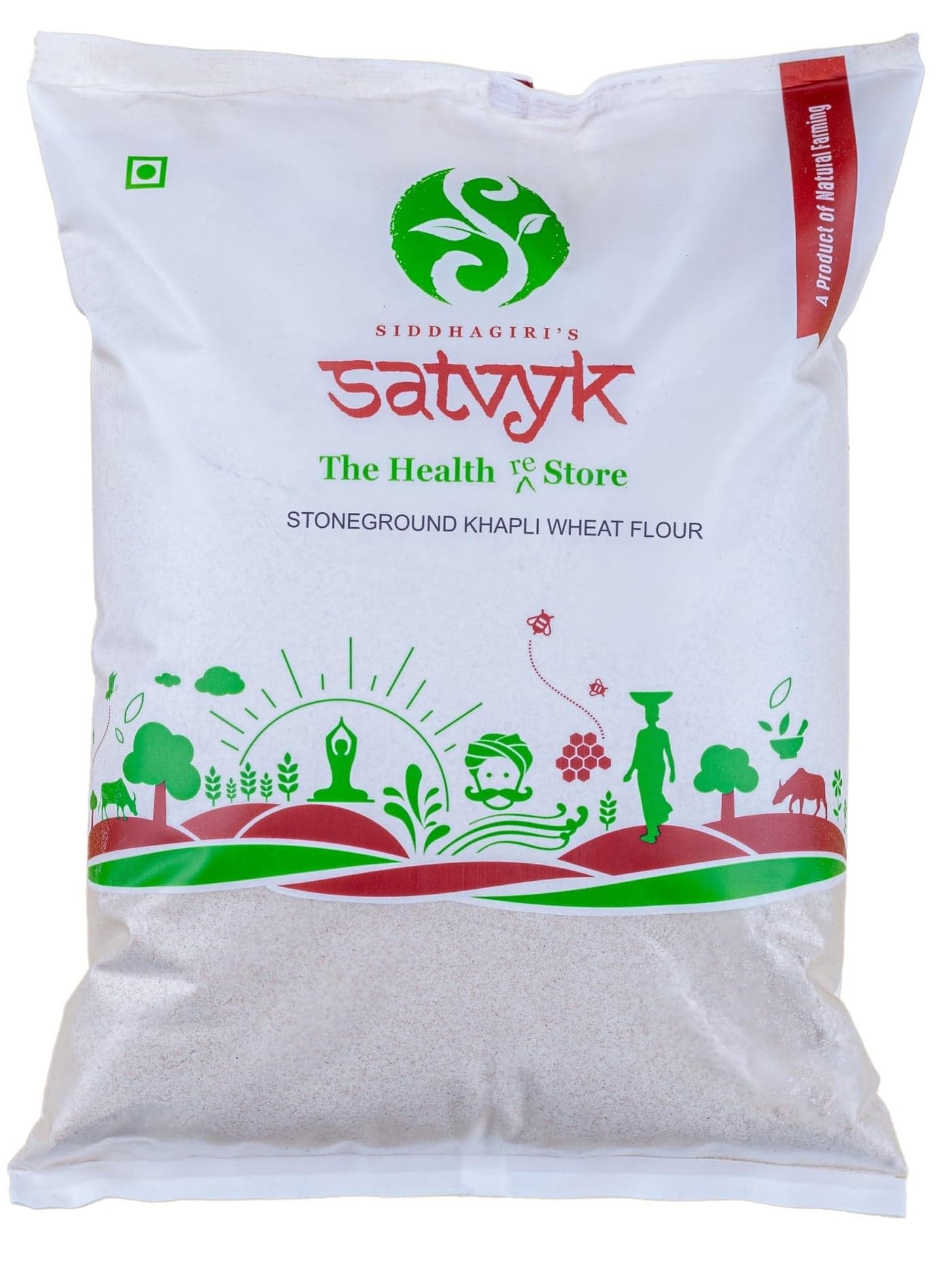 S Siddhagiri's SATVYK THE HEALTH re STORE Khapli Wheat Flour (Set of 2-2kg) - Stoneground Khapli Atta | Easy to Digest Emmer Wheat Flour | Fiber Rich Whole Wheat Flour | Fresh Khapli Atta