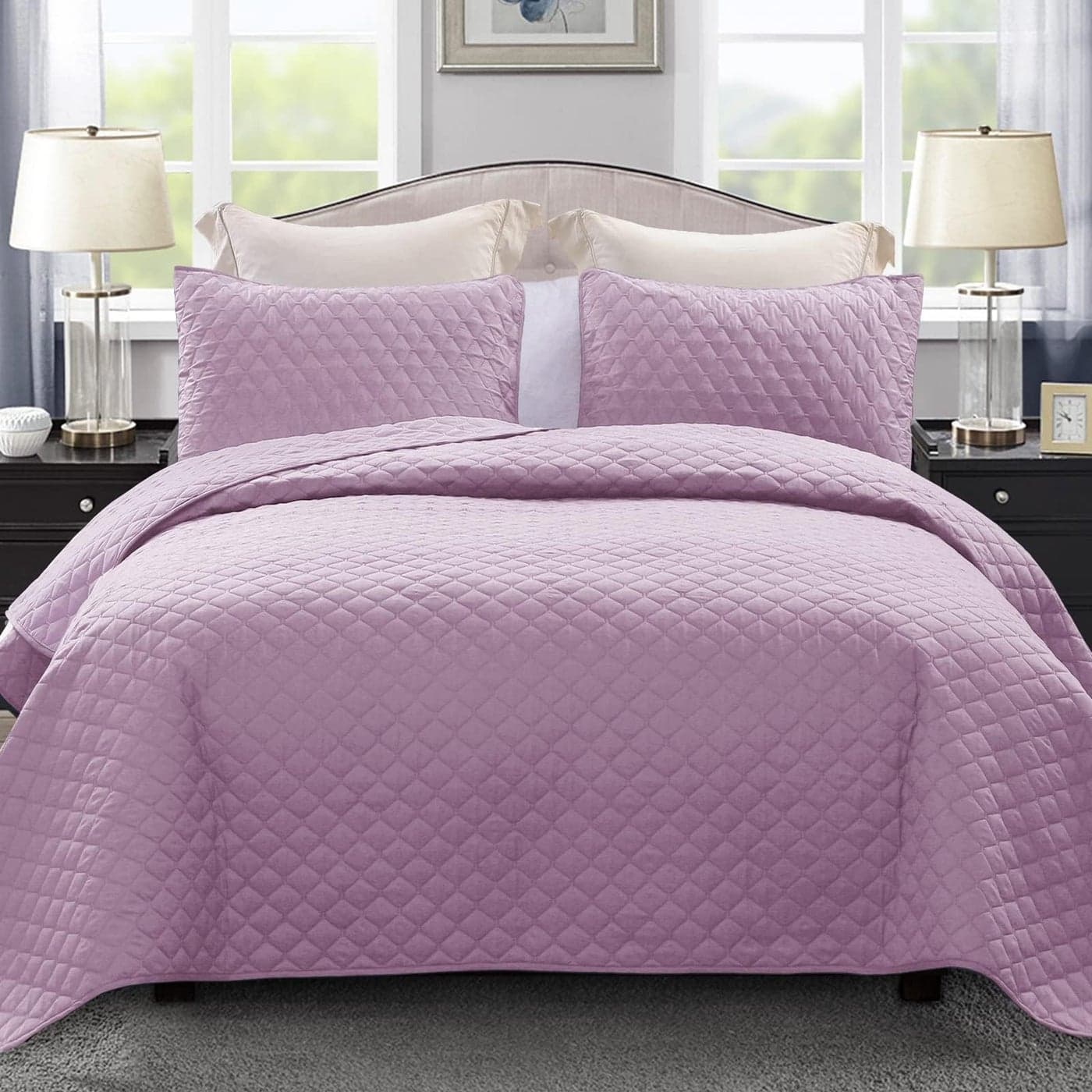 Exclusivo Mezcla Reversible Twin Quilt Bedding Set with Pillow Sham Lightweight Quilts Twin Size Soft Bedspreads Bed Coverlets for All Seasons Lilac 68x88