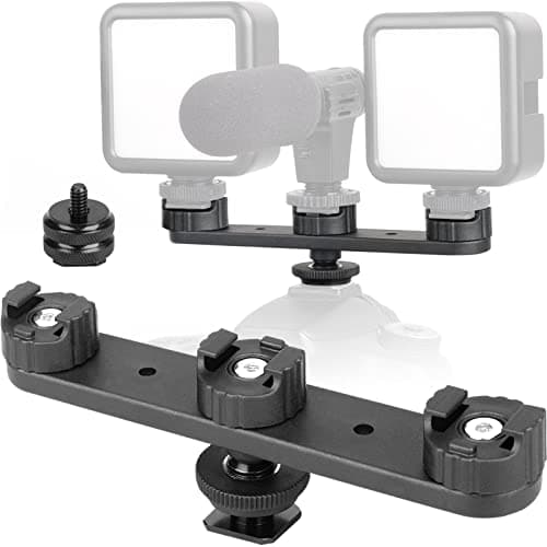 ChromLives Triple Cold Shoe Extension Mount Hot Shoe Base Adapter Extension Bar Bracket with 1/4 Screw for Tripod/Microphone/LED Light Compatible with Canon Sony Cameras…