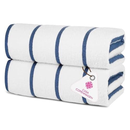 Casa Copenhagen Pack of 2 Cabana Pool XL Towels for Bath Cotton Rough and Tough Use,70 x 140 cm Colour : White Navy Stripe