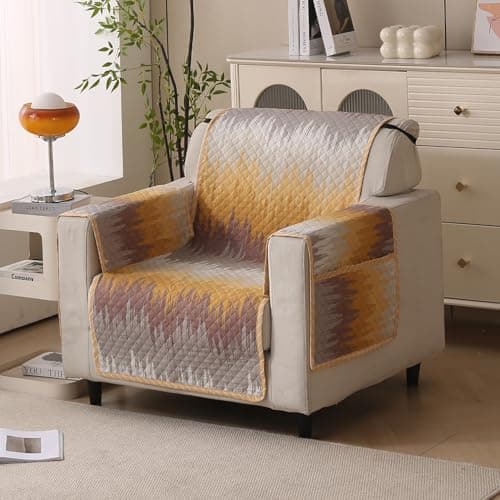 House of Quirk Polyester Sofa Cover Mat - Anti-Slip, Reversible Couch Protector for Pets - Machine Washable Furniture Protector (Gold Tide, 175x60 cm, One Seater)