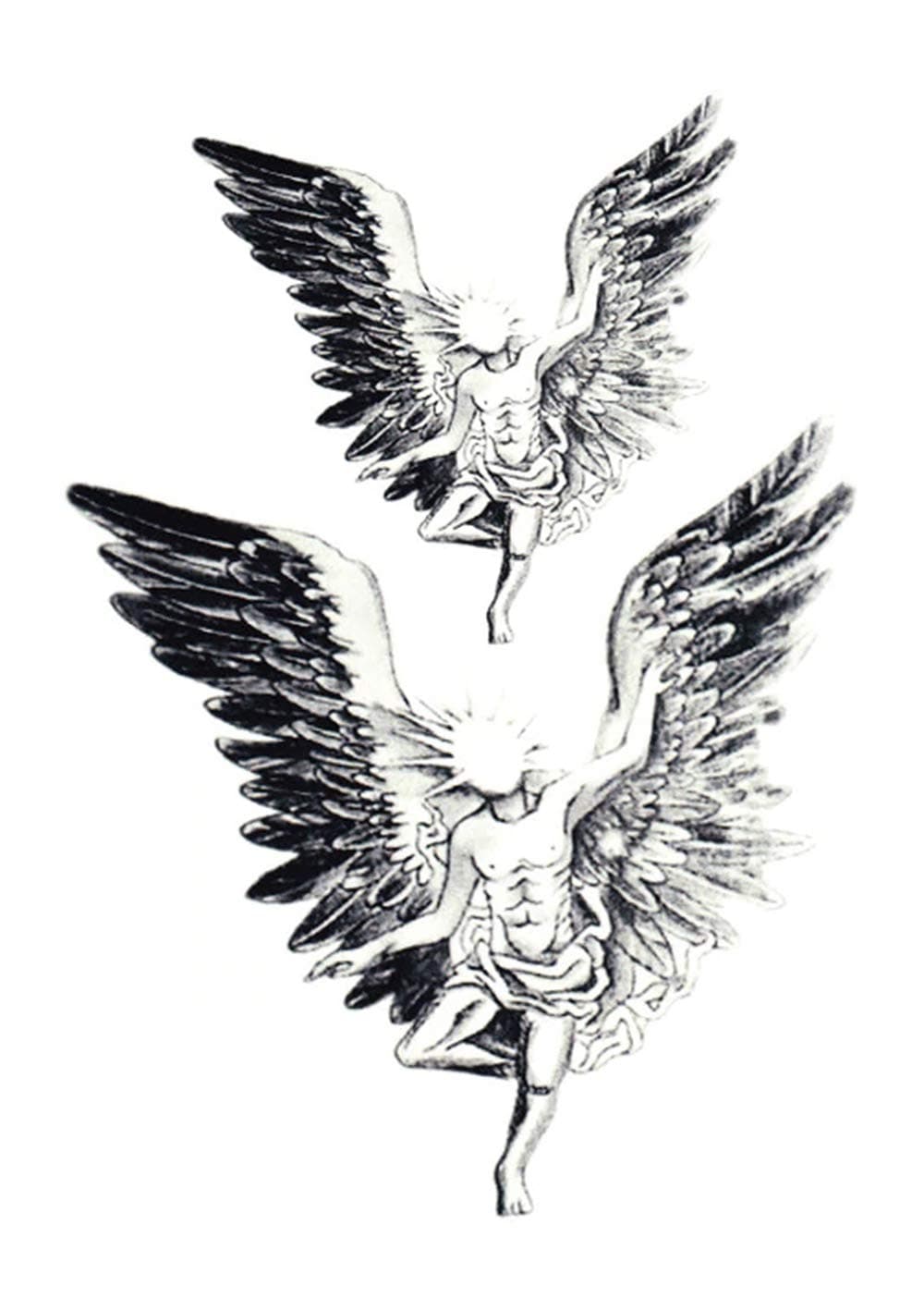 S.A.V.I Temporary Tattoo For Girls Men Women 3D Big Angel With Wings Face Sticker Size 21x15cm - 1pc. (891-1), Black, 2 g