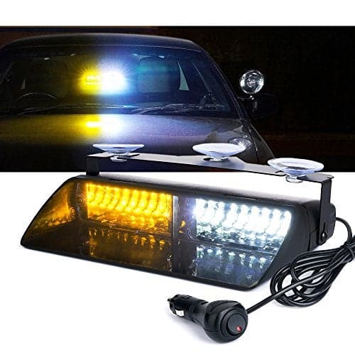 Xprite Amber White LED Emergency Dash Strobe Light Interior Windshield Safety Warning Traffic Lights wSuction Cups 12V Windshield Visor Light Bar for Construction Trucks Plows Postal Security Cars