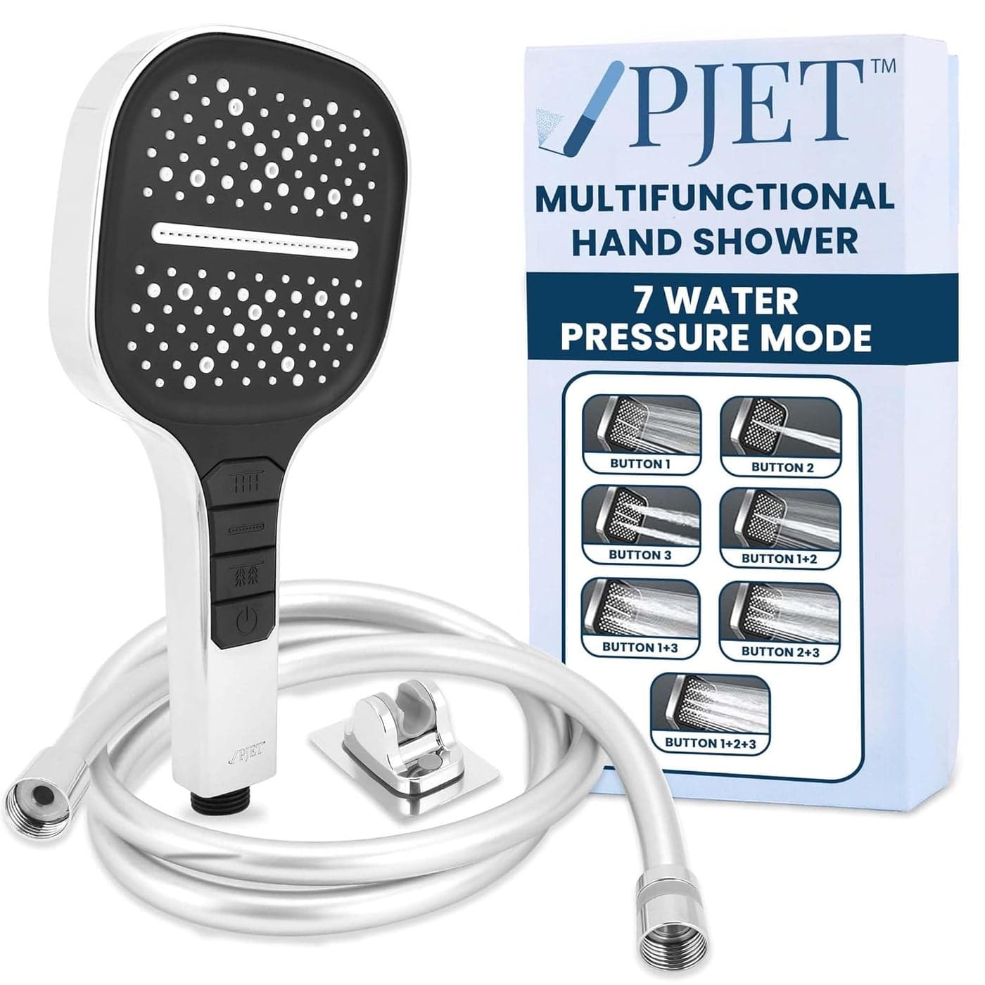 PJET Hand Shower For Bathroom Multifunctional 7 Mode Bathroom Shower Silicon Bathroom Hand Shower Easy Mode Switching Durable Longlasting Handheld Shower SetChrome