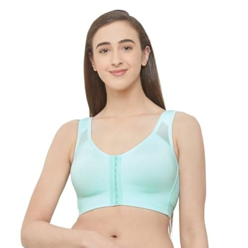 SOIE Front Closure Bra for Women|Full Coverage|Non-Padded & Non-Wired|Cross Back Support & Posture Corrector|Everyday Bra(CB-334 Aqua M)