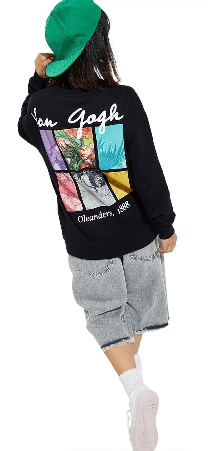 Max URB_N Women Van Gogh Graphic Printed Sweatshirt Black