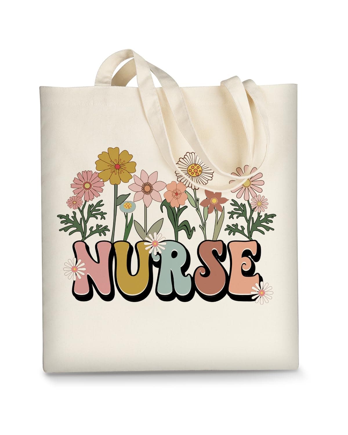 AUSVKAI Canvas Tote Bag Aesthetic Cute For Women Flower Nurse College Grocery Bag Cotton Beach Totes Gift