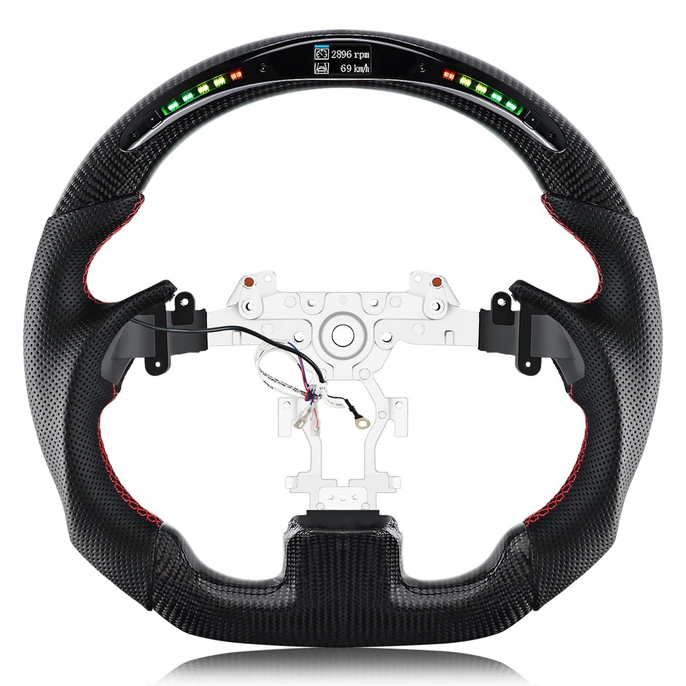 VOONKE Real Carbon Fiber Steering Wheel For Infiniti G37 with LED Shift Indicator Nappa Perforated Leather Flatbottom Steering Wheel