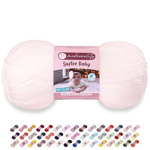 Makromecity Softee Baby Yarn,%100 Premium Anti-Pilling Acrylic, 3.5 Oz, 273 yd (100gr/250 mt), Snow White Soft Yarn for Crocheting and Knitting (Snow White, 1 Skein)