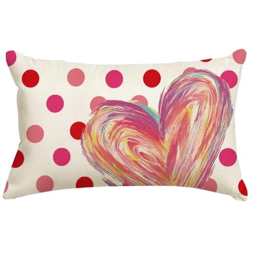 RABUSOFA Valentines Pillow Covers 12x20 inch Polka Dot Valentines Day Decoration Pink Love Heart Anniversary Wedding Lumbar Throw Pillowcase for Couch Home Decor
