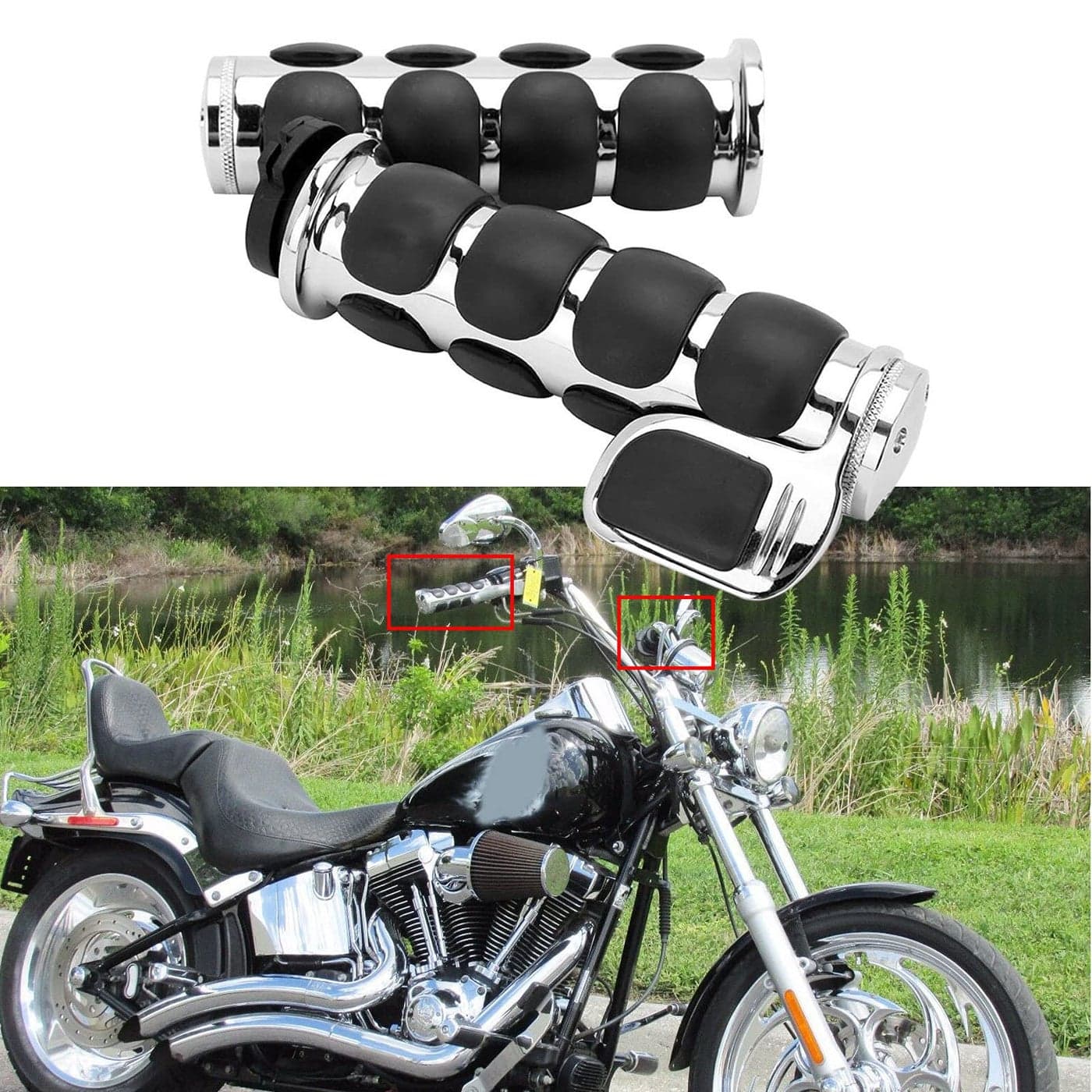Pair of 1 Dual Chrome Motorcycle Bar End Hand Grips Handlebar Compatible with Cruisers Harley Yamaha Suzuki