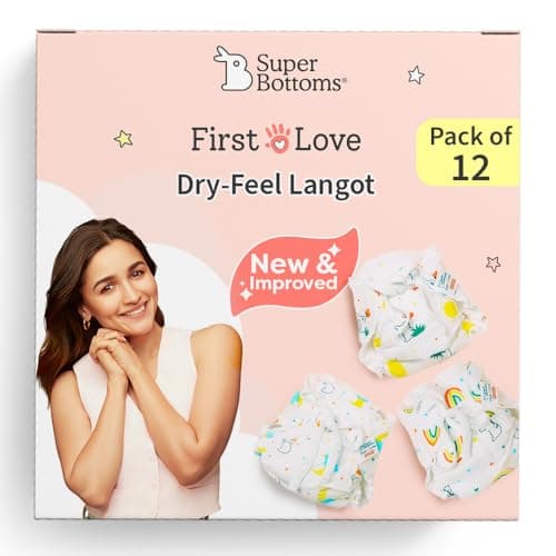 superbottoms DryFeel Baby Langot 0-6 Months l Organic Cotton Modern Baby Nappy l Mess-Free Langot with Gentle Elastics l Super DryFeel Top Layer l Diaper-Free Time Essential | 12 Pack