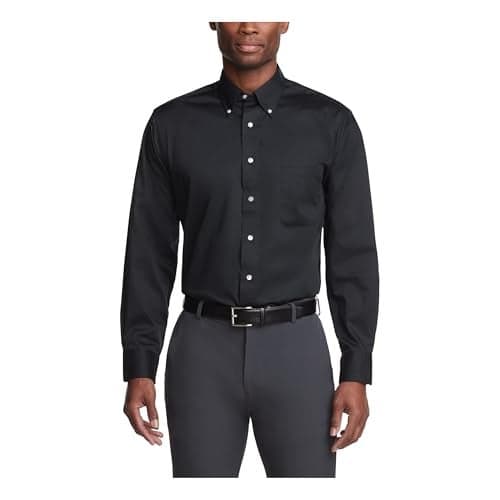 Van Heusen Men's Men's Twill Dress Shirt Shirt, Black, 3X-Large