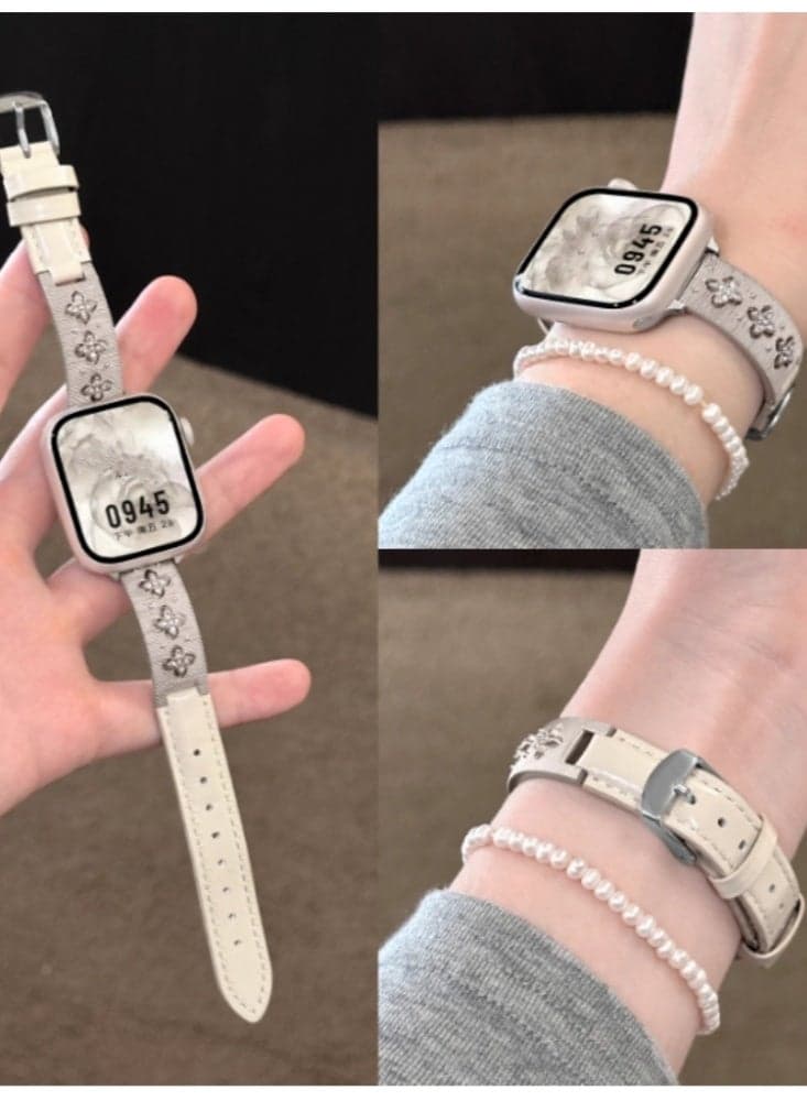 Bracelet Leather Strap iWatch Replacement Strap Fine Design White Starlight Buckle Suitable For 45mm - iwatch 7/8/9 Generation