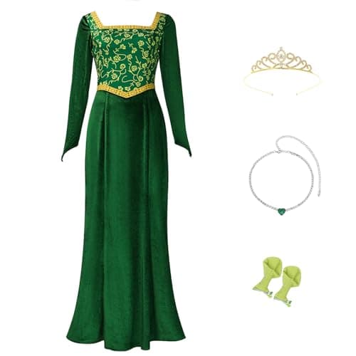 Cuzeolin Princess Costume Dress for Women Long Sleeves Green Velvet Gown Elegant Party Dress 3XL