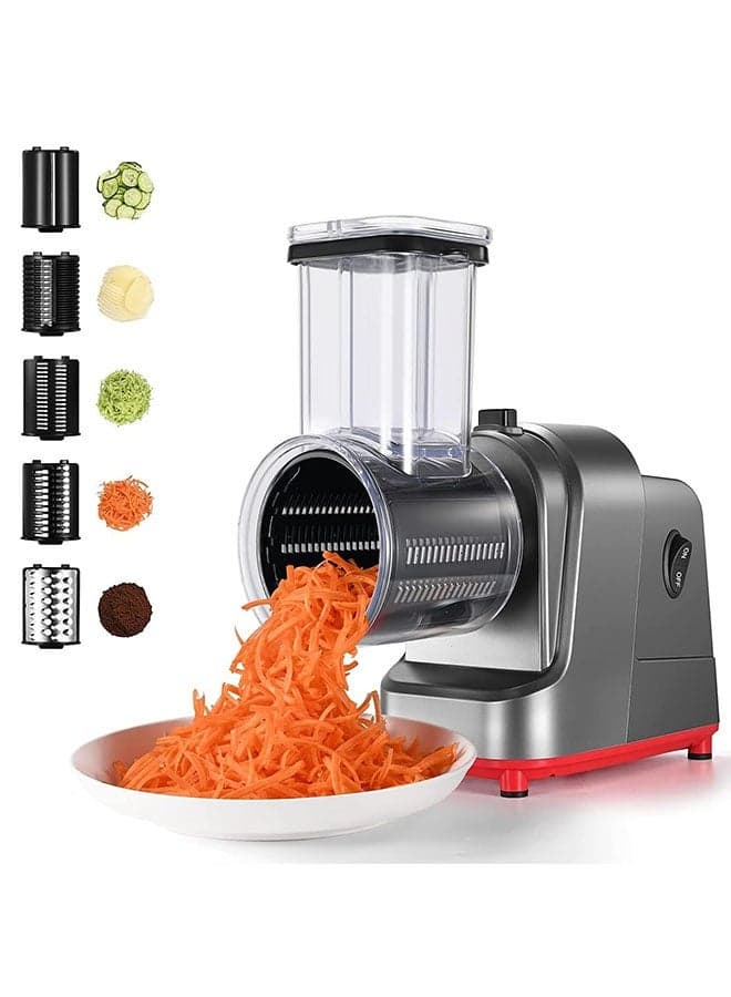 Electric Cheese Grater, 250W Professional Electric Slicer Chopper, Electric Fruit, Vegetable, Cheese Salad Maker, Salad Maker with 5 Free Attachments, Upgraded 2025