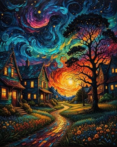 Starry Paint By Numbers Kit For Adults Country Night Paint By Number Kits For Beginner Moon Acrylic On Canvas Diy Oil Painting Kit Adults PaintByNumber Kits For Gift Home Wall Decor 16x20 Inch