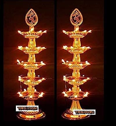 YASHVIN MAHA Pack 20% More Lighter 5 Layer Electric Diya Deepak Light Pooja Diya Light Mandir Diya for Home Temple Decor Electric Diya (Pack of 2) || Make in India || SHM272