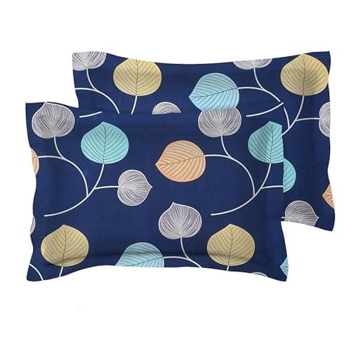 BSB HOME Present Designer Printed Cotton 160 TC Standard | Regular | King Size Pillow Cover Set of 2 Piece (18x28 Inches, Blue and White), Floral, 150 Threads