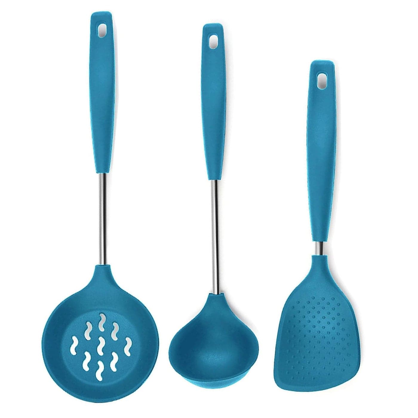 FS COOL Kadchi Stainless Steel Karandi for Cooking Karchi for Cooking Serving Spoon Rice Spoons for Serving Skimmer Spoon for Frying Cooking Spoon Set for Kitchen Set of 3 Blue