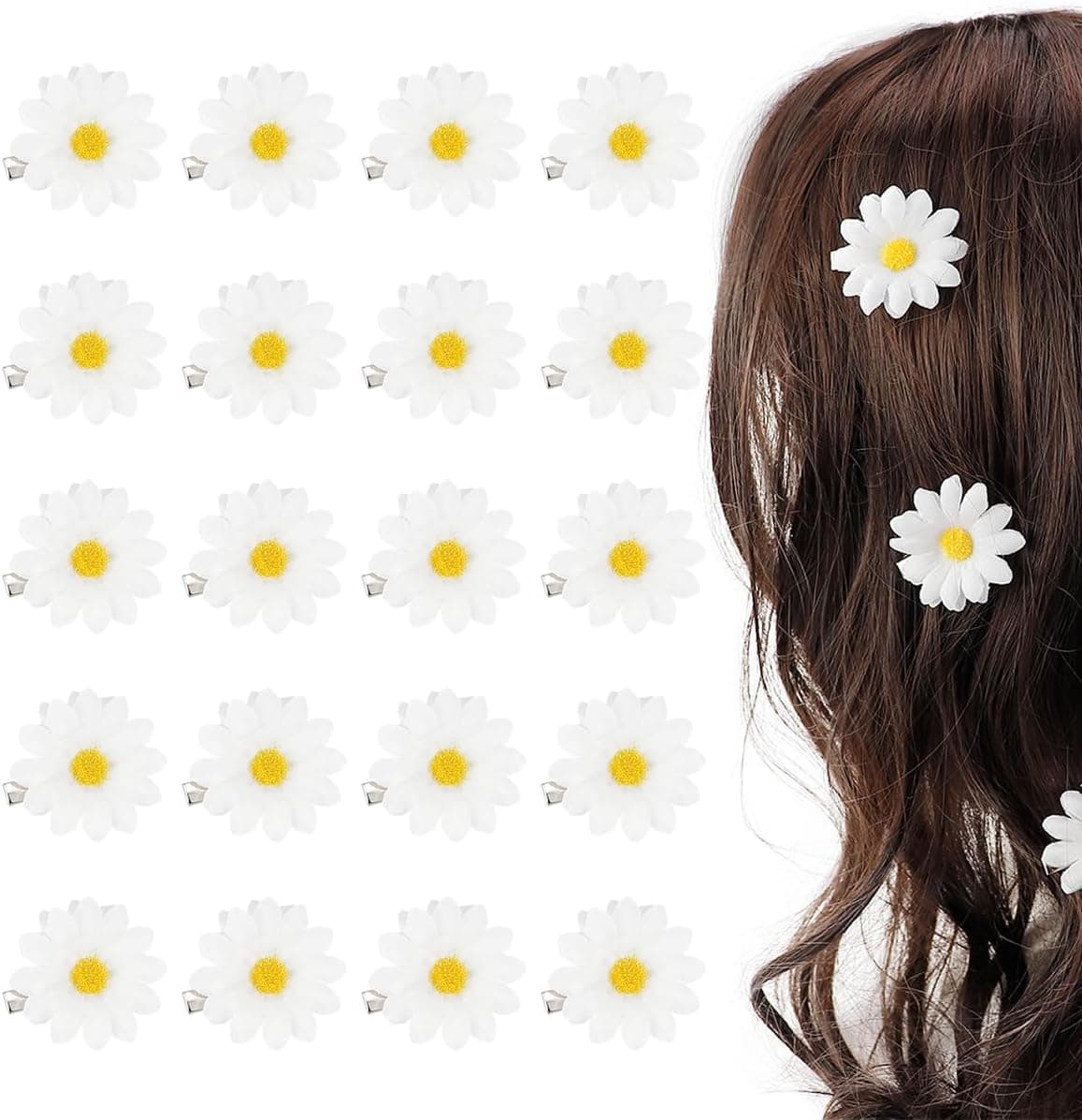 FERCAISH Pack of 20 Daisy Hair Clips Cute Daisy Hairpin Flower Hair Clip White Sunflower Hair Accessories Daisy Hair Clip for Women Girls