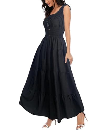 OSTOO Women's 2025 Summer Boho Floral Print Tiered Casual Flowy Long Maxi Dress(Black,L)