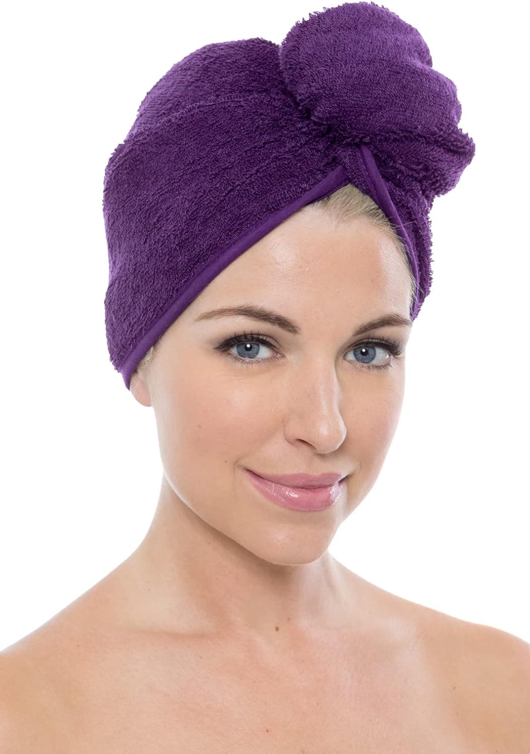 Texere Womens Rayon and Cotton Terry Spa Hair Towel Quick Dry Absorbent and Lightweight Hair Wrap Towel with Loop and Twist Closure Tya Purple U