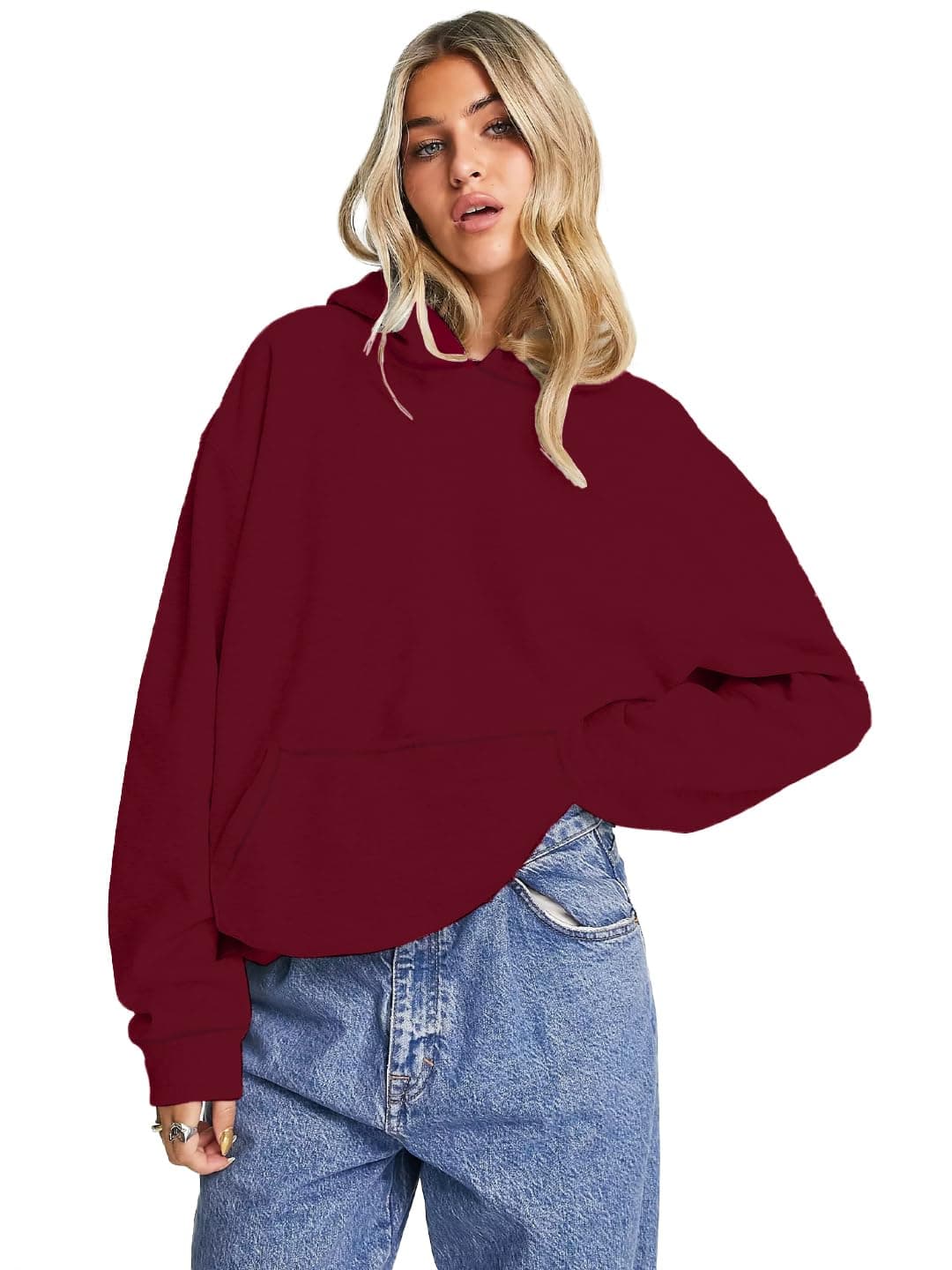 LEOTUDE Women's Loopknit Loose Fit Full Sleeve Hooded Neck Sweatshirt (W88|MSTD|BLK|MRN_P_Maroon_2XL)