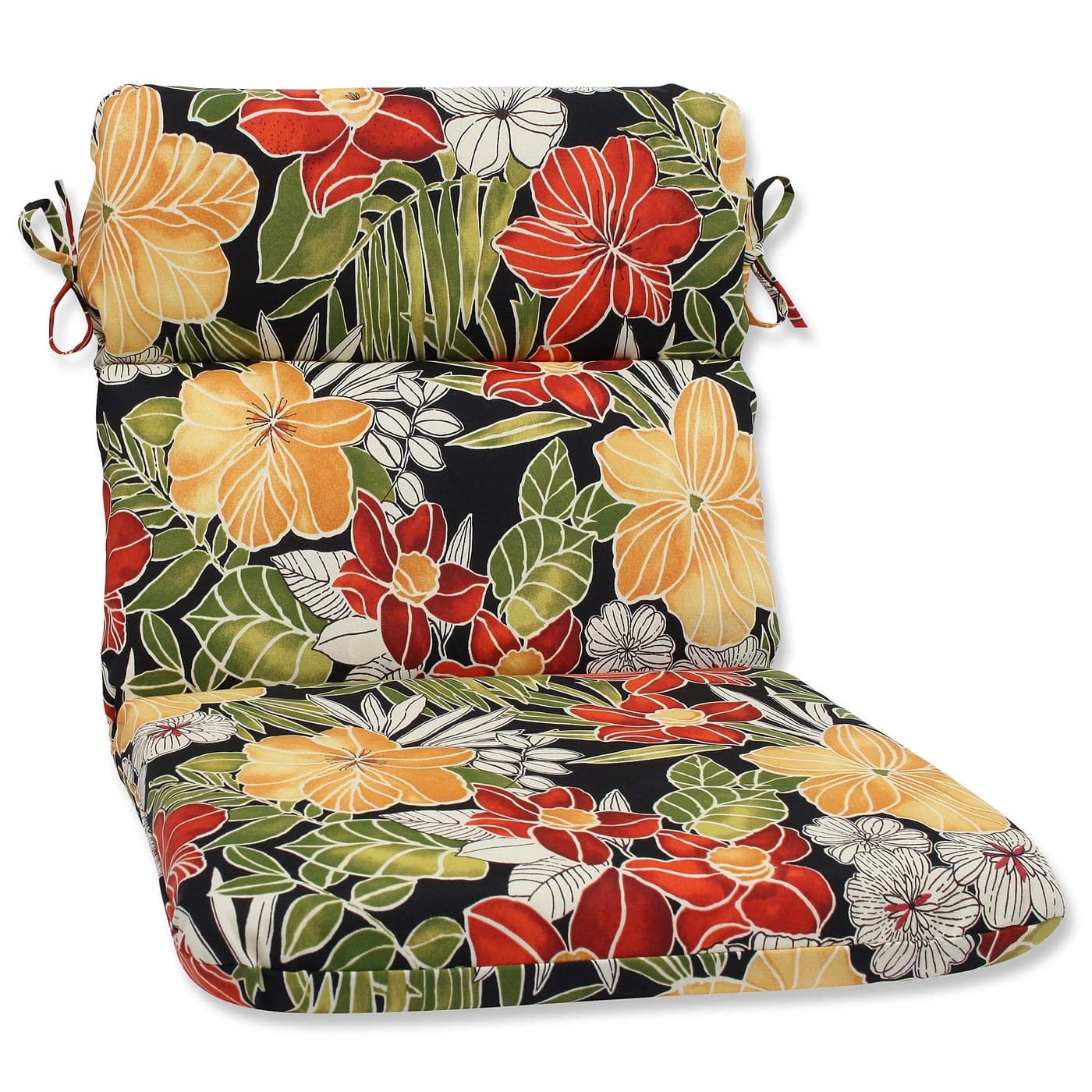 Pillow Perfect Tropic Floral IndoorOutdoor 1 Piece Split Back Round Corner Chair Seat Cushion with Ties Deep Seat Weather and Fade Resistant 405 x 21 BlackGreen Clemens 1 Count