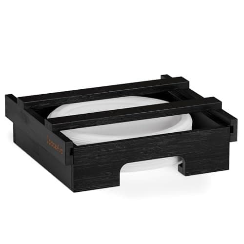 SpaceAid 9-inch Paper Plate Dispenser, Under Cabinet Bamboo Plates Holder, Kitchen Counter Vertical Dipensers Holders Countertop Caddy, Black