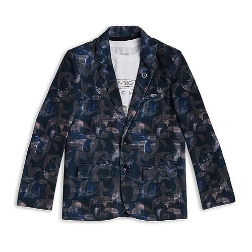 CAVIO Boys Printed Blazer and T-Shirt Blue
