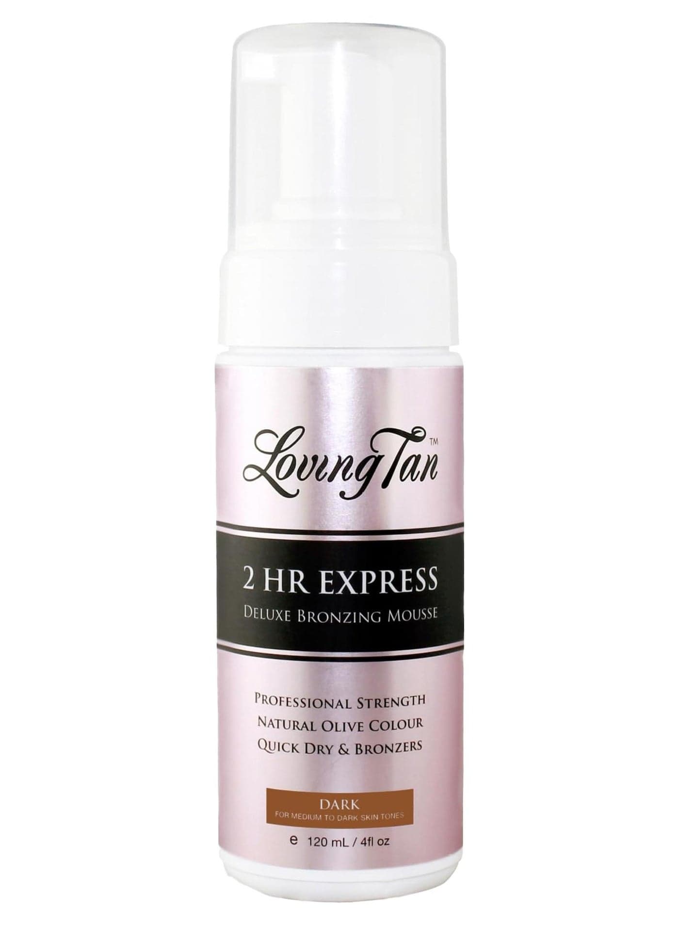 Loving Tan 2 HR Express Self Tanning Mousse Dark Streak Free Natural Professional Quality 5 Sunless Self Tanner Applications per Bottle Cruelty Free Naturally Derived DHA 4 FL Oz