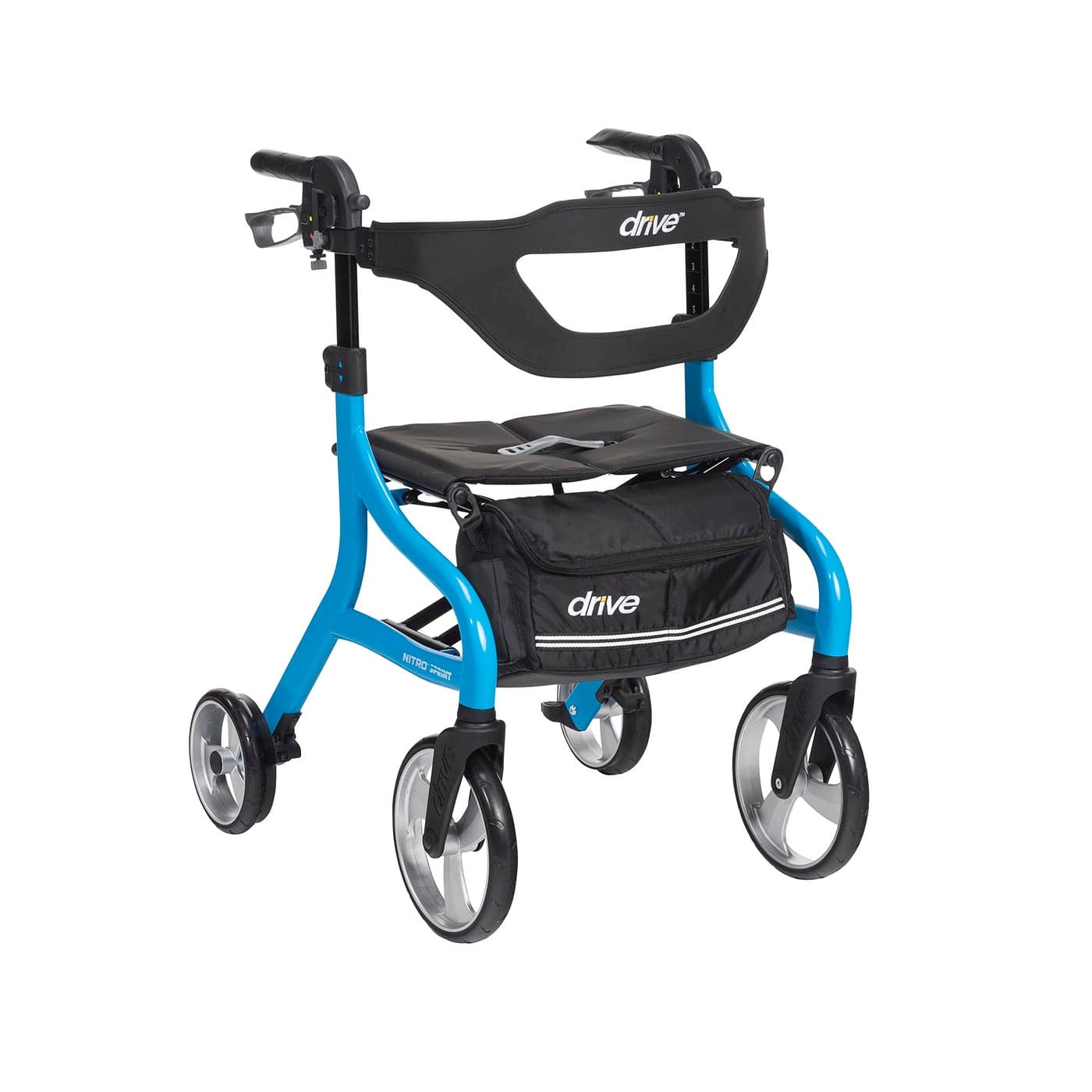 Drive Medical Nitro Sprint Foldable Rollator Walker with Seat Standard Height Lightweight Rollator with Large Wheels Folding Rolling Walker Walker Rollator with Seat Blue