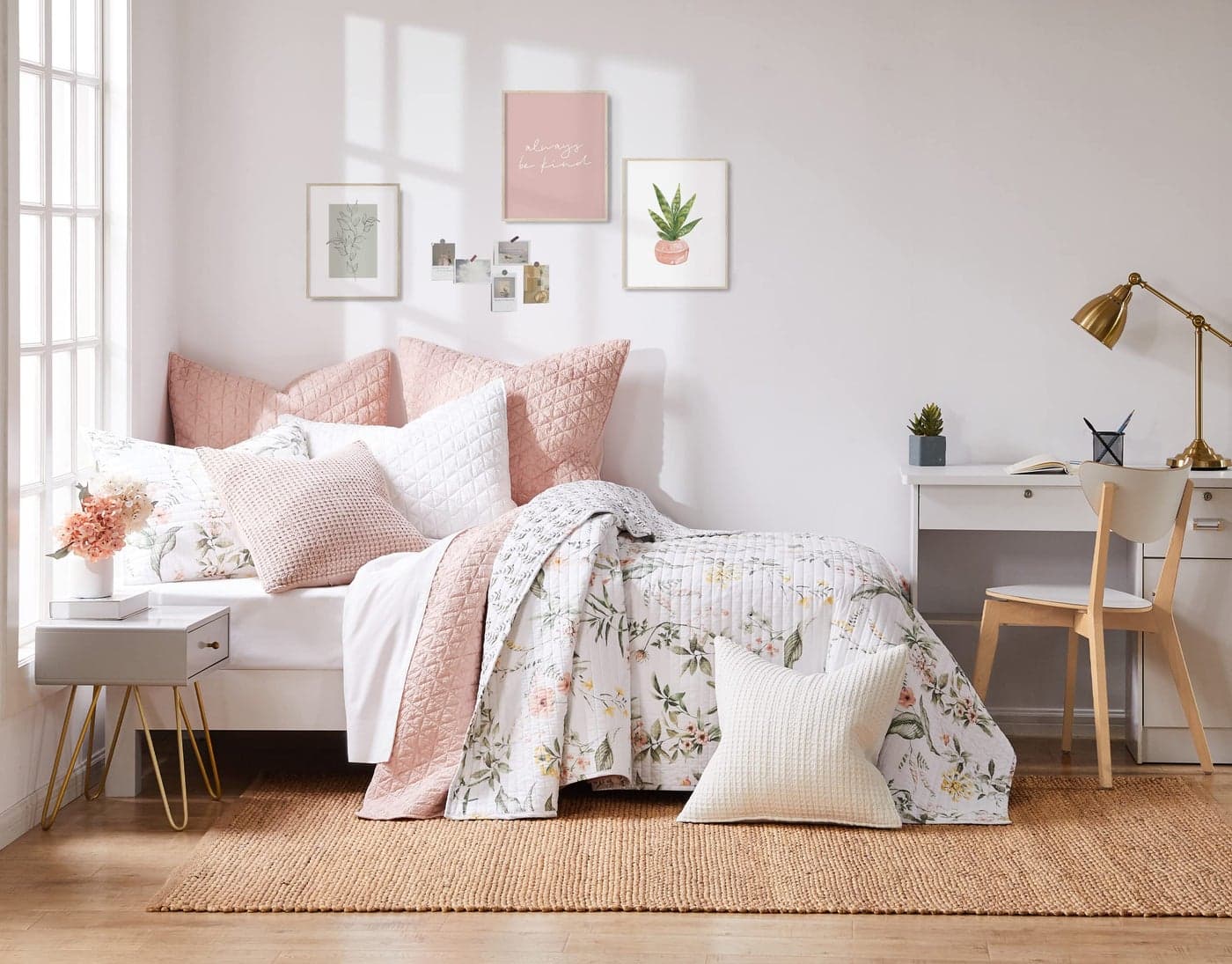 Levtex Home Viviana Quilt Set TwinTwin XL Quilt Two Standard Pillow Shams Botanical Floral Coral Green Yellow Cream Quilt 68x86in and Pillow Sham 26x20in Reversible Cotton