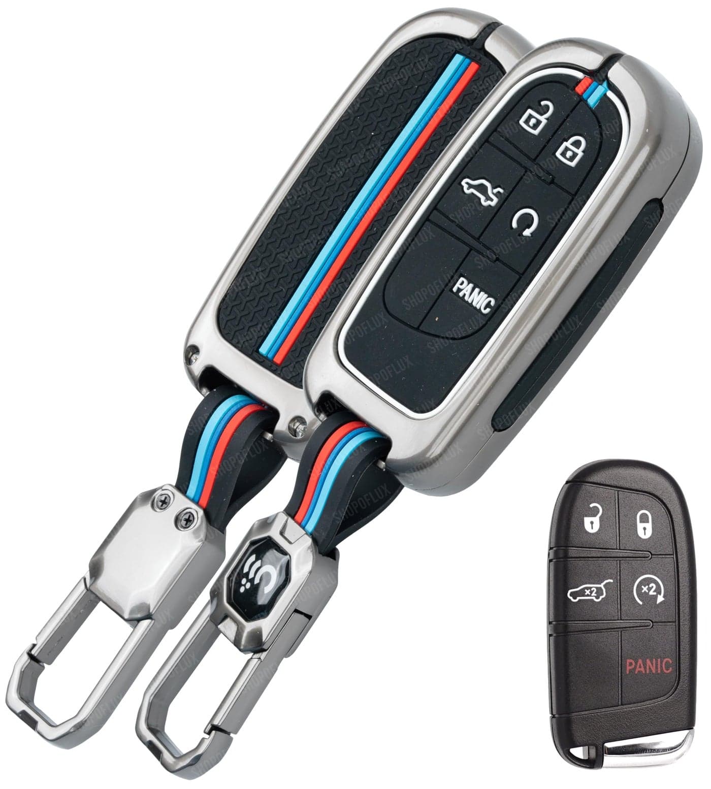 SHOPOFLUX Metal Key Cover Compatible for Jeep Meridian, Compass, Trailhawk, 5 Button Smart Key