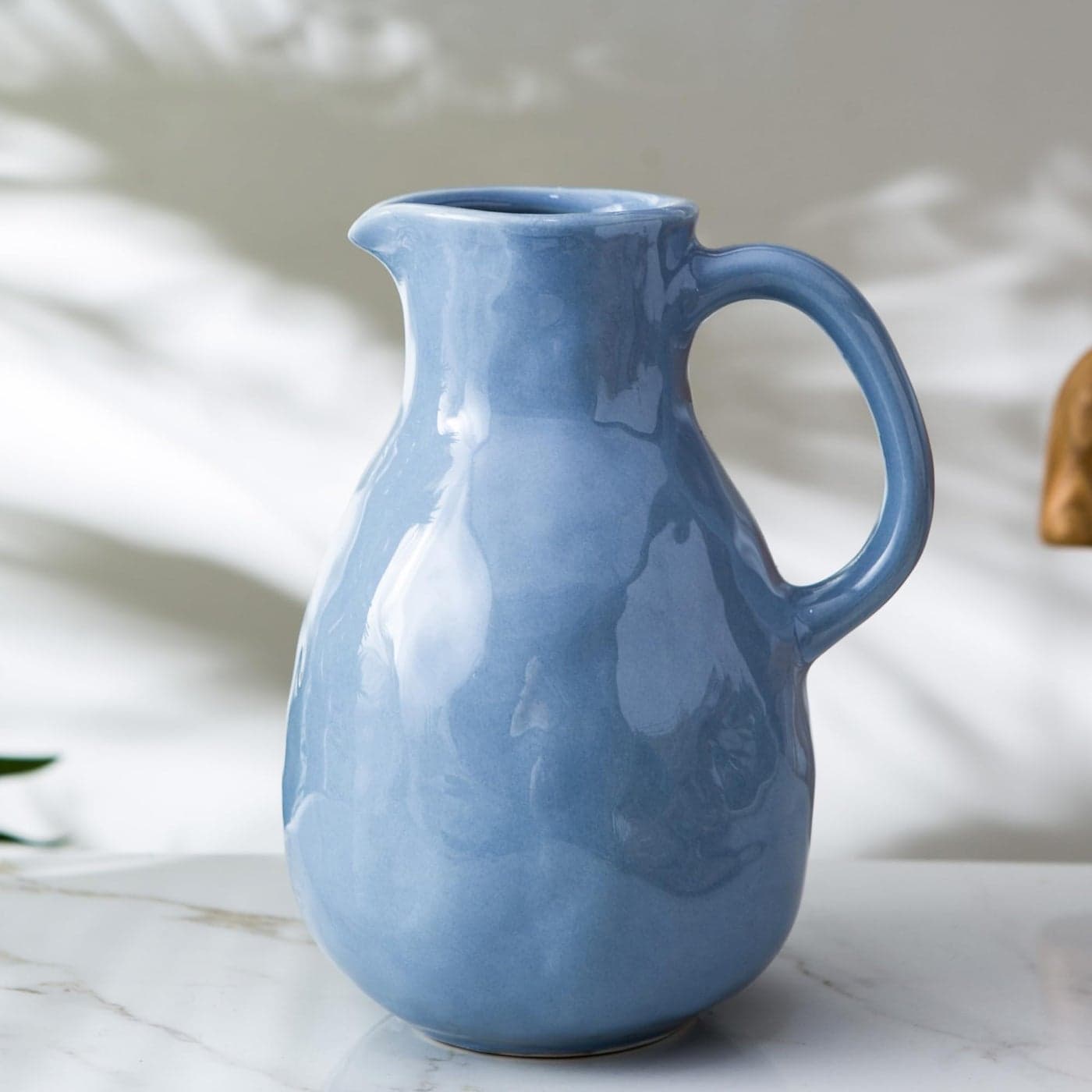 Kimdio Blue Ceramic Vase with Handle Modern Pitcher Vase for Home Decor Nordic Pottery Vase Decorative Flower Vase Clay Vase Centerpieces for Living Room